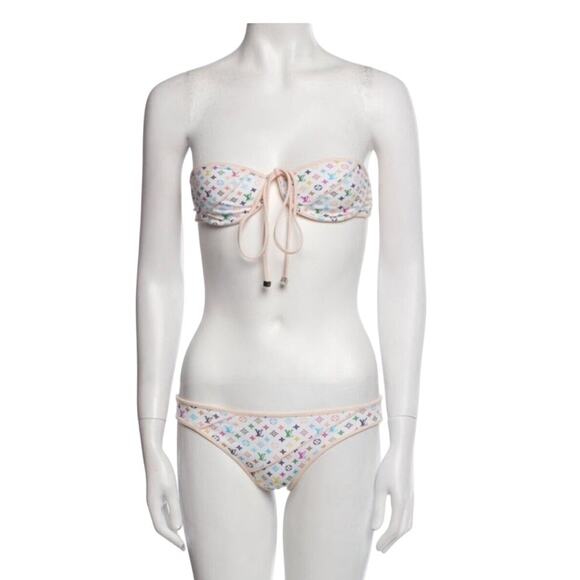 Louis Vuitton White Multicolore 2013 LV Printed Bikini w/ Tags 6 sz